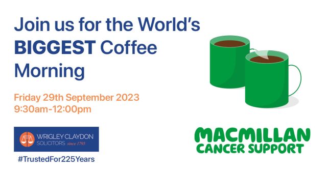 macmillan-cancer-support-worlds-biggest-coffe-morning-wrigley-claydon-solicitors-2023