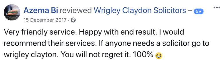 Facebook Review for Wrigley Claydon Solicitors