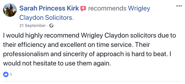 Facebook Review for Wrigley Claydon Solicitors